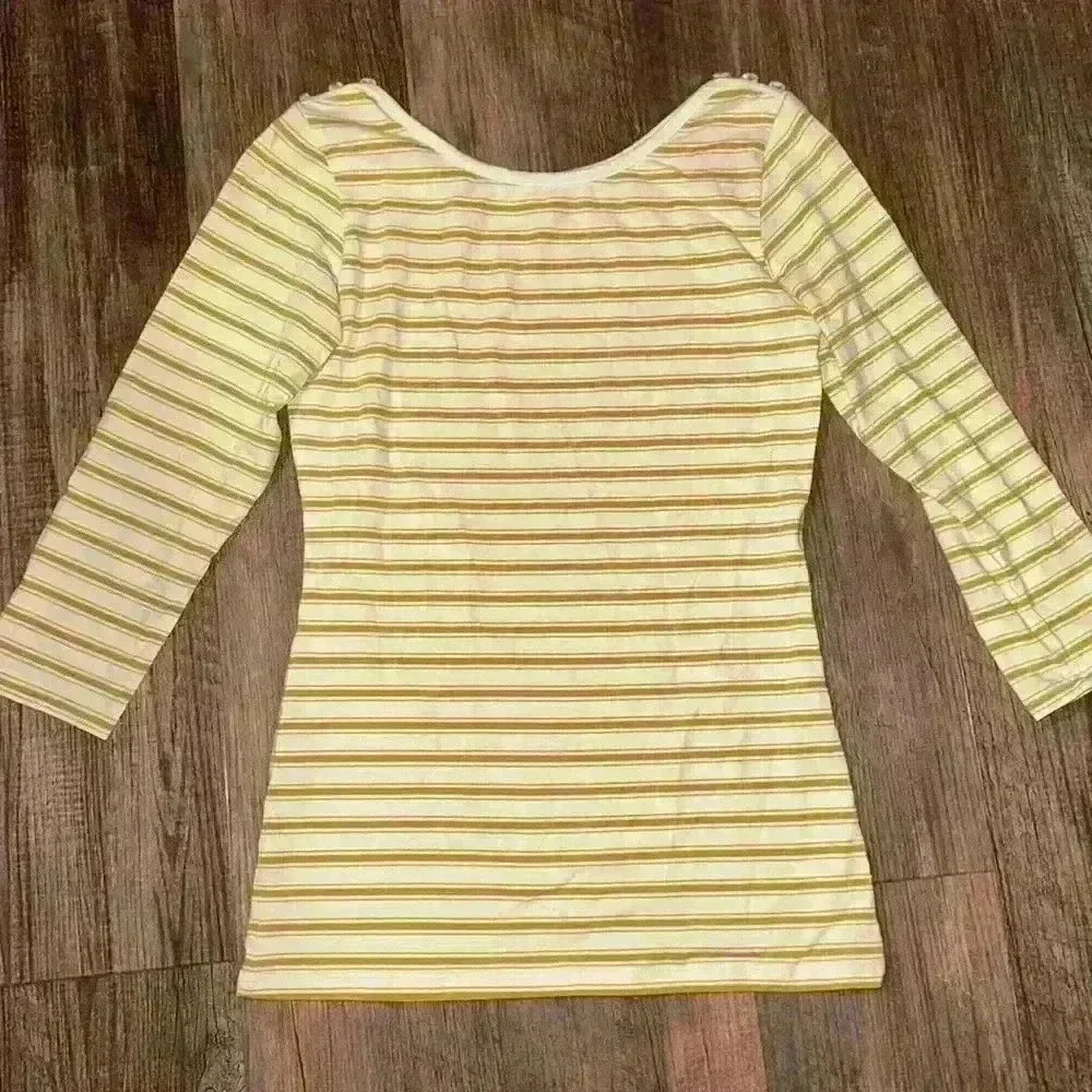 Matilda Jane 3/4 Sleeve Boatneck Mustard Striped Shirt size M Like New‎